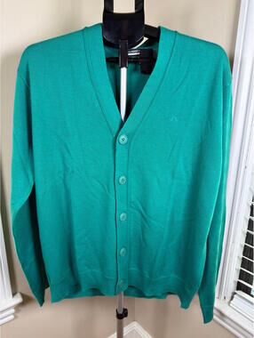 J.Lindeberg NWT 100% Merino Wool Cardigan Sweater Green Button Front Size Large